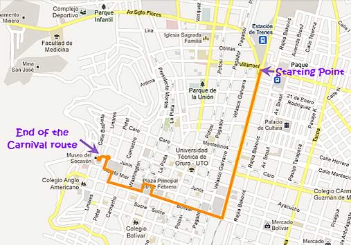 Oruro Carnival 2020 route
