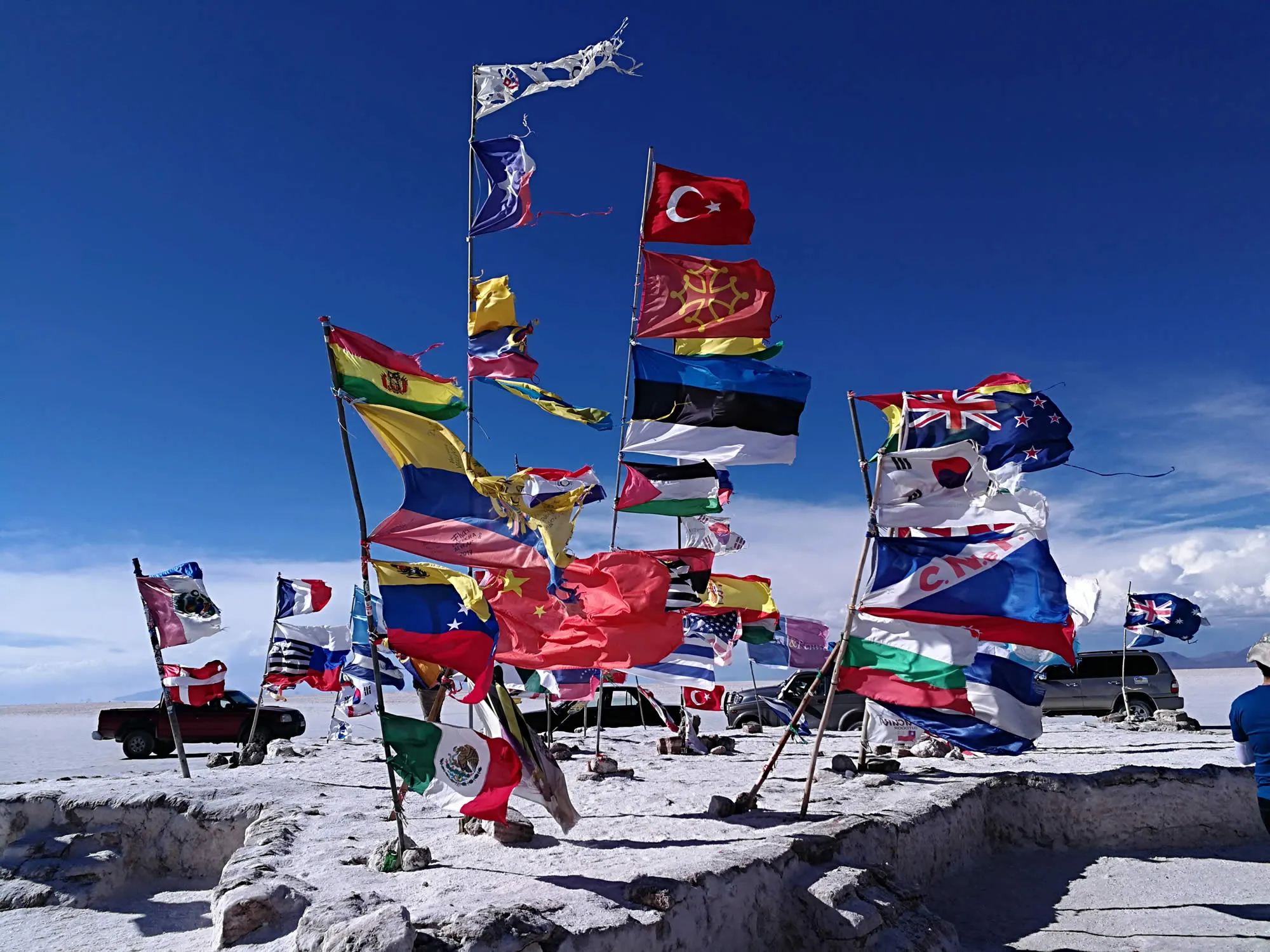 Flags in the Salar de Uyuni.