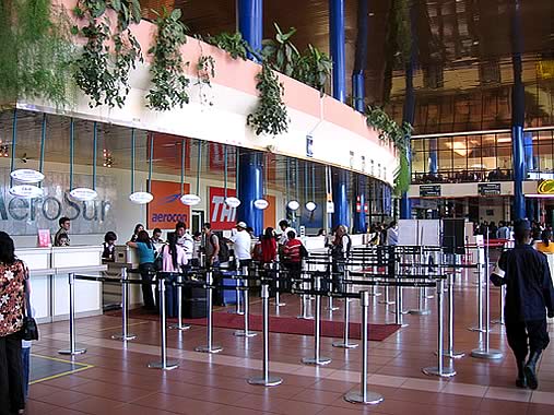Jorge Wilsterman International Airport counters in Cochabamba, Bolivia