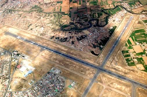 Jorge Wilsterman International Airport aerial view in Cochabamba, Bolivia